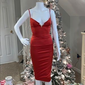 Red satin midi dress! Only wore once!